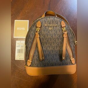 Michael Kors Tan and Gold Mini Backpack